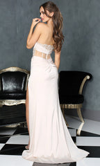 Adora Design 3180 - Deep V-Neck Applique Illusion Corset Dress