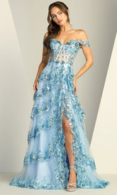 Adora Design 3214 - Tiered A-Line Off Shoulder Prom Dress
