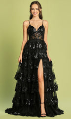 Adora Design 3218 - Sleeveless Bodice Tiered A-Line Dress