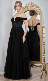 Adora Design 3244 - Beaded Brooch Off Shoulder Prom Gown