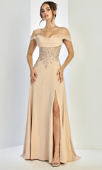 Adora Design 3251 - Cold Shoulder Beaded Lace Formal Gown