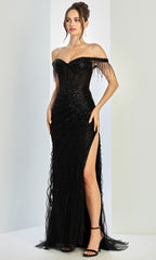 Adora Design 3270 - Beaded Fringe Sleeve Sheath Gown