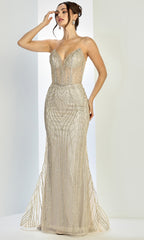 Adora Design 3277 - Geometric Embellished Strapless Prom Gown