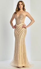Adora Design 3282 - Illusion Sides Plunging V-Neck Beaded Gown