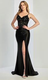 Adora Design 3288 - Embroidered Floral Open Back Sleek Gown
