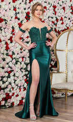 Adora Design 3293 - Sheath High Slit Prom Gown with Floral Applique