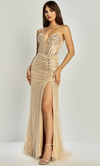 Adora Design 3306 - Fully Beaded Plunging Sweetheart Long Gown