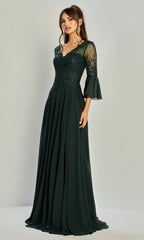 Adora Design 3317-03 - Three-Quarter Bell Sleeve Beaded Formal Gown