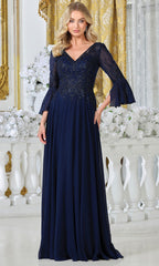 Adora Design 3317-03 - Three-Quarter Bell Sleeve Beaded Formal Gown