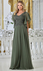 Adora Design 3318-03 - Beaded Lace Flutter Sleeve Formal Gown