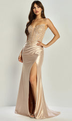 Adora Design 3337 - Beaded Detail Plunging Neck Long Gown