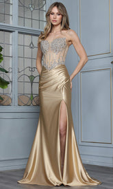 Adora Design 3369 - Beaded Illusion Corset Long Sheath Gown