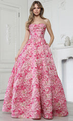 Adora Design 3384 - Floral Strapless Ballgown with Pockets
