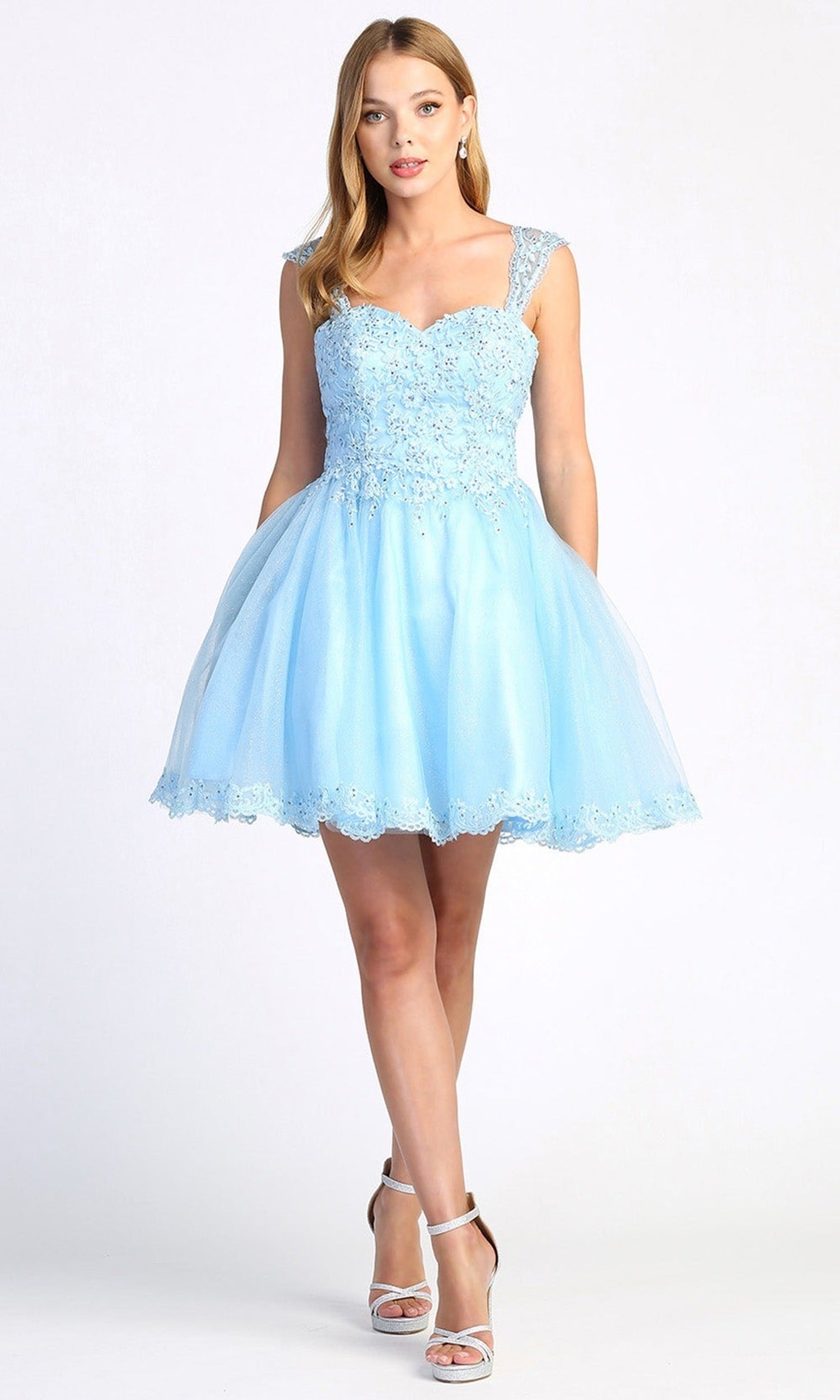Adora Design 1004 - Scalloped Hem Embroidered Lace A-line Dress