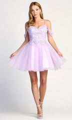 Adora Design 1006 - Floral Embroidered Lace-Up Back Mini Dress