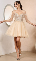 Adora Design 1053 - Butterfly Applique Illusion Cape Sleeve Dress