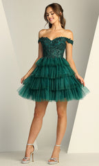 Adora Design 1061 - Floral Embroidered Ruffle Short Dress
