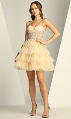 Adora Design 1062 - Ruffle A-Line Embroidered Applique Dress