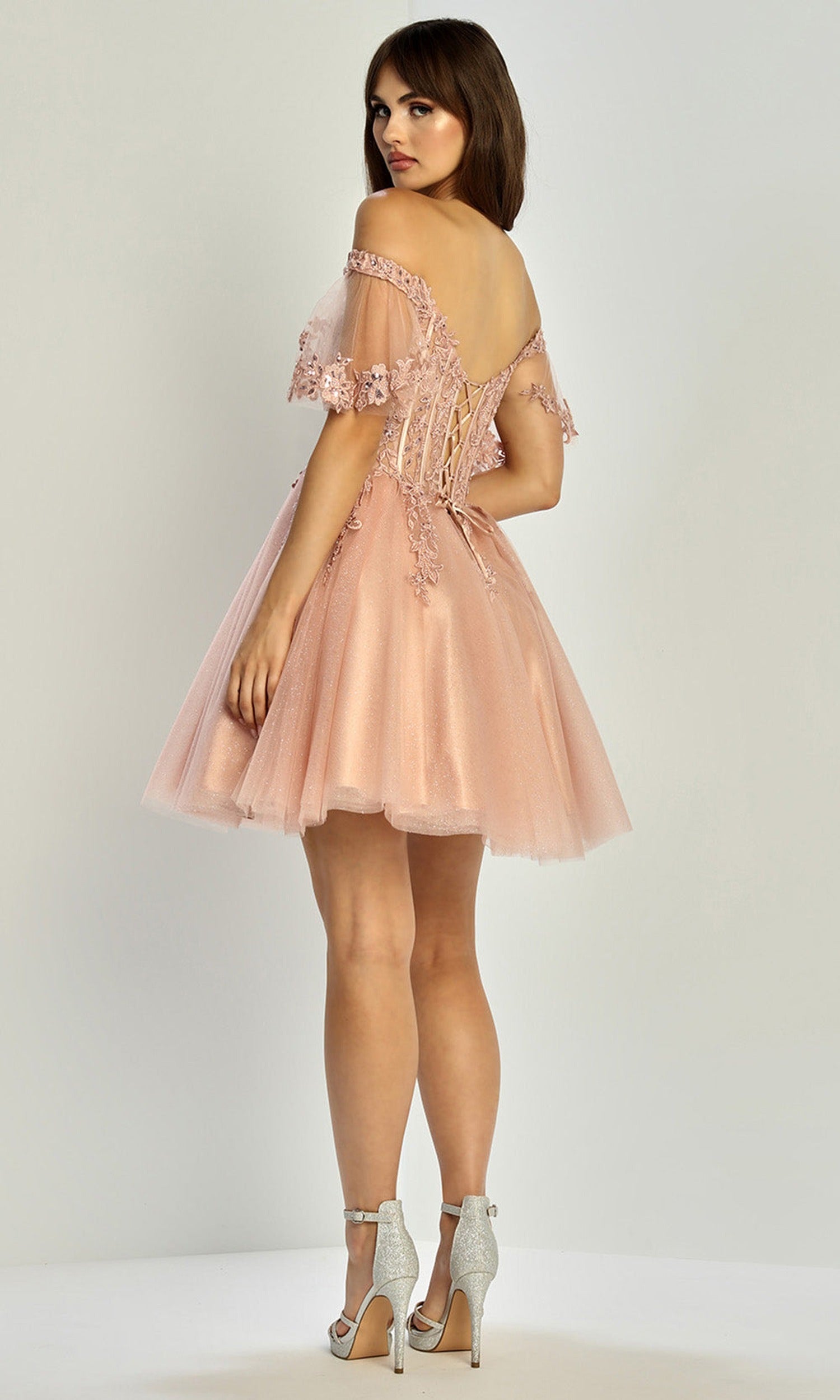 Adora Design 1078 - Flutter Sleeve Embroidered Short Dress