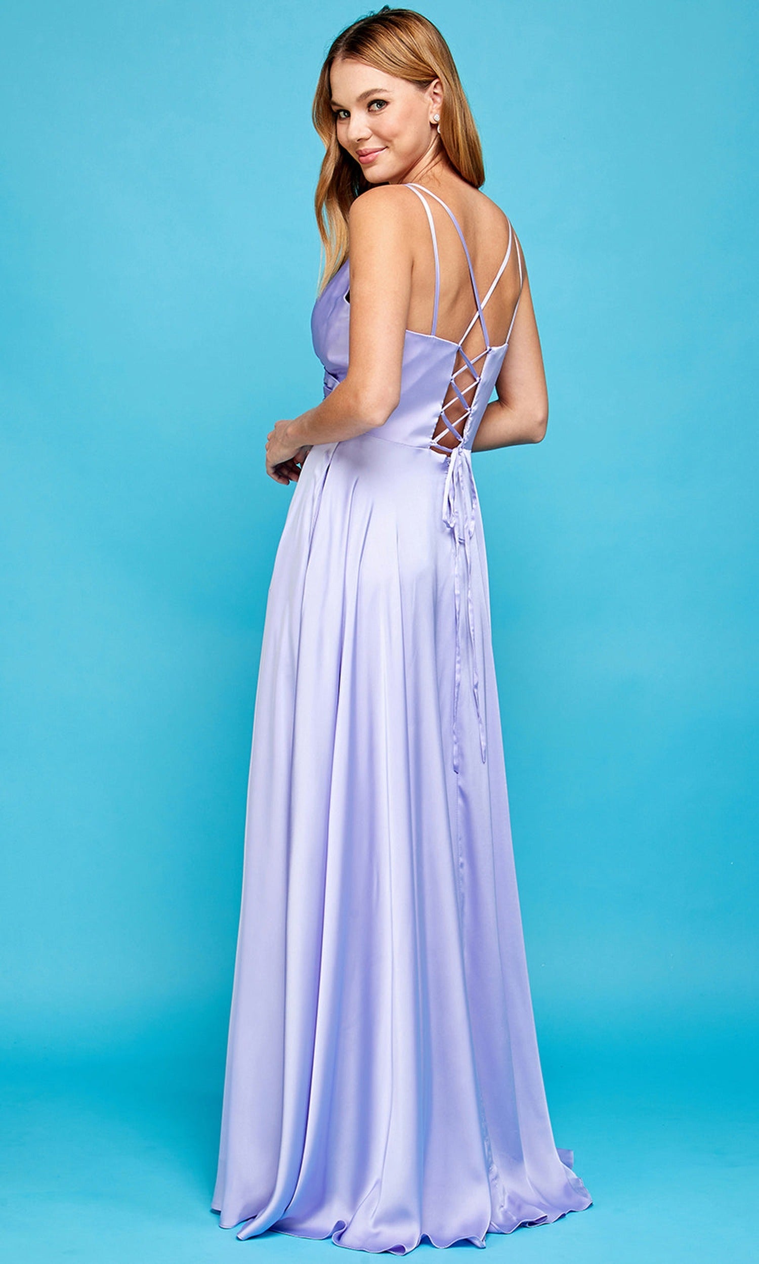 Adora Design 3013 - Lace-Up Back A-Line Dress with Double Straps