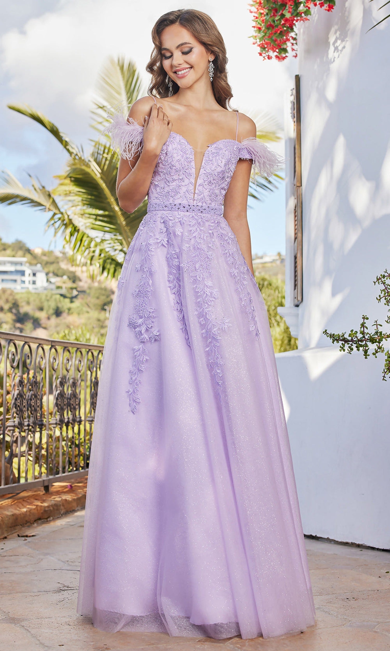 Adora Design 3143 - Feathered Sleeve Embroidered A-Line Dress