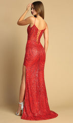 Adora Design 3173 - Shimmer Embellished High Slit Long Dress