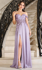 Adora Design 3200 - Off Shoulder Beaded Waist Evening Dress