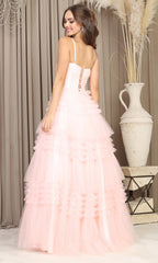 Adora Design 3202 - Sleeveless Tiered Ballgown with Slit