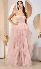 Adora Design 3210 - Ruffle Skirt Strapless Shimmer Evening Dress