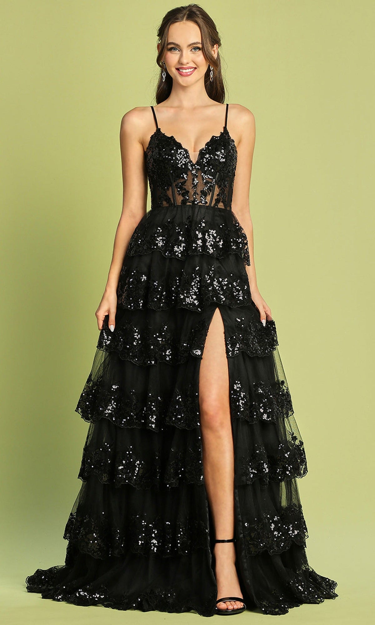 Adora Design 3218 - Sleeveless Bodice Tiered A-Line Dress