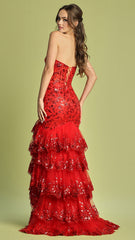 Adora Design 3222 - Applique Strapless Tiered Prom Dress with Slit