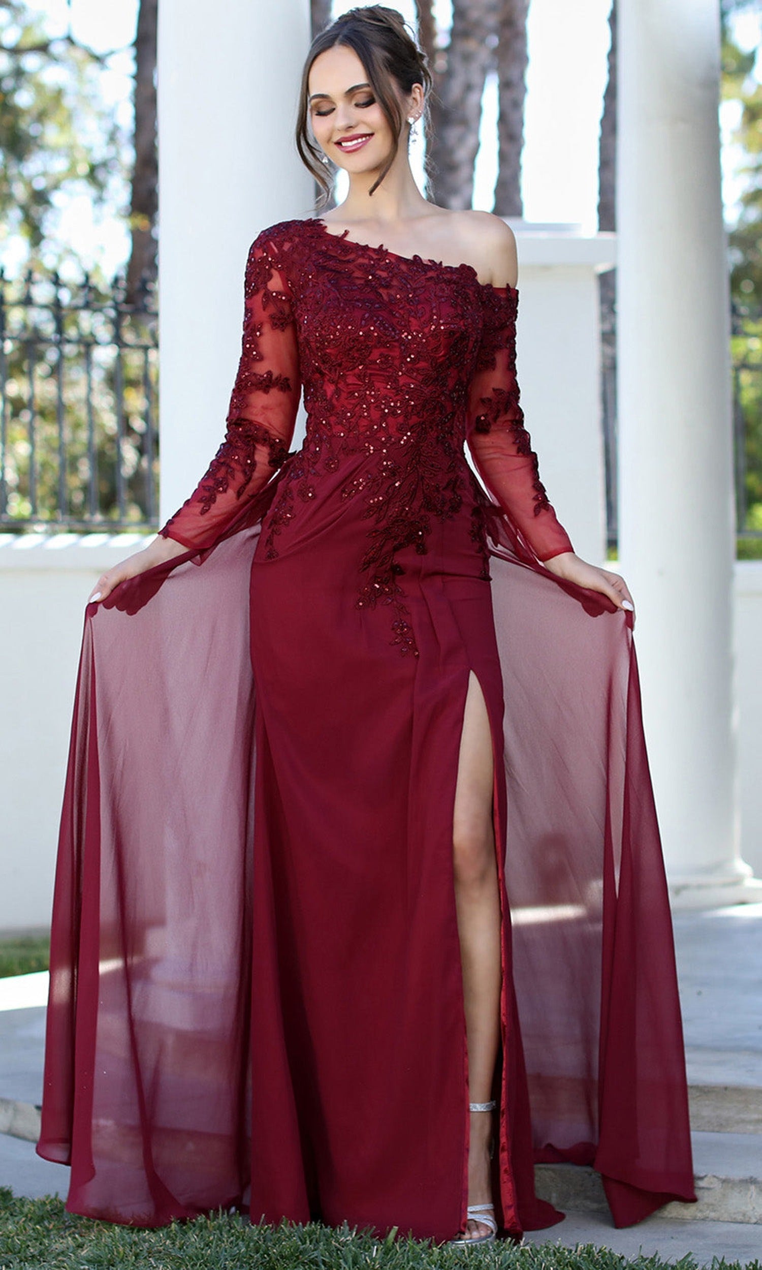 Adora Design 3245-03 - Asymmetric Neck Overskirt A-Line Gown