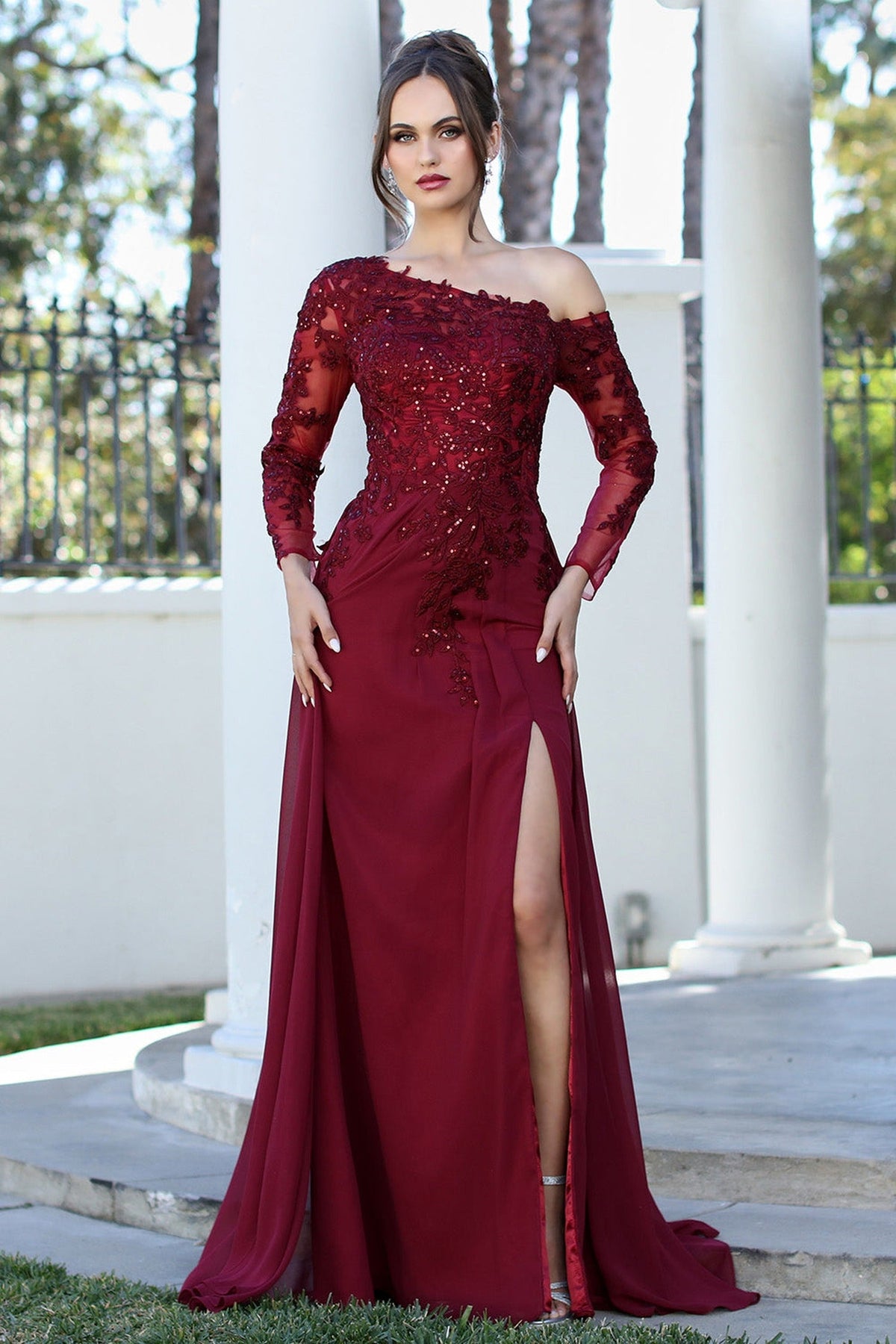 Adora Design 3245-03 - Asymmetric Neck Overskirt A-Line Gown