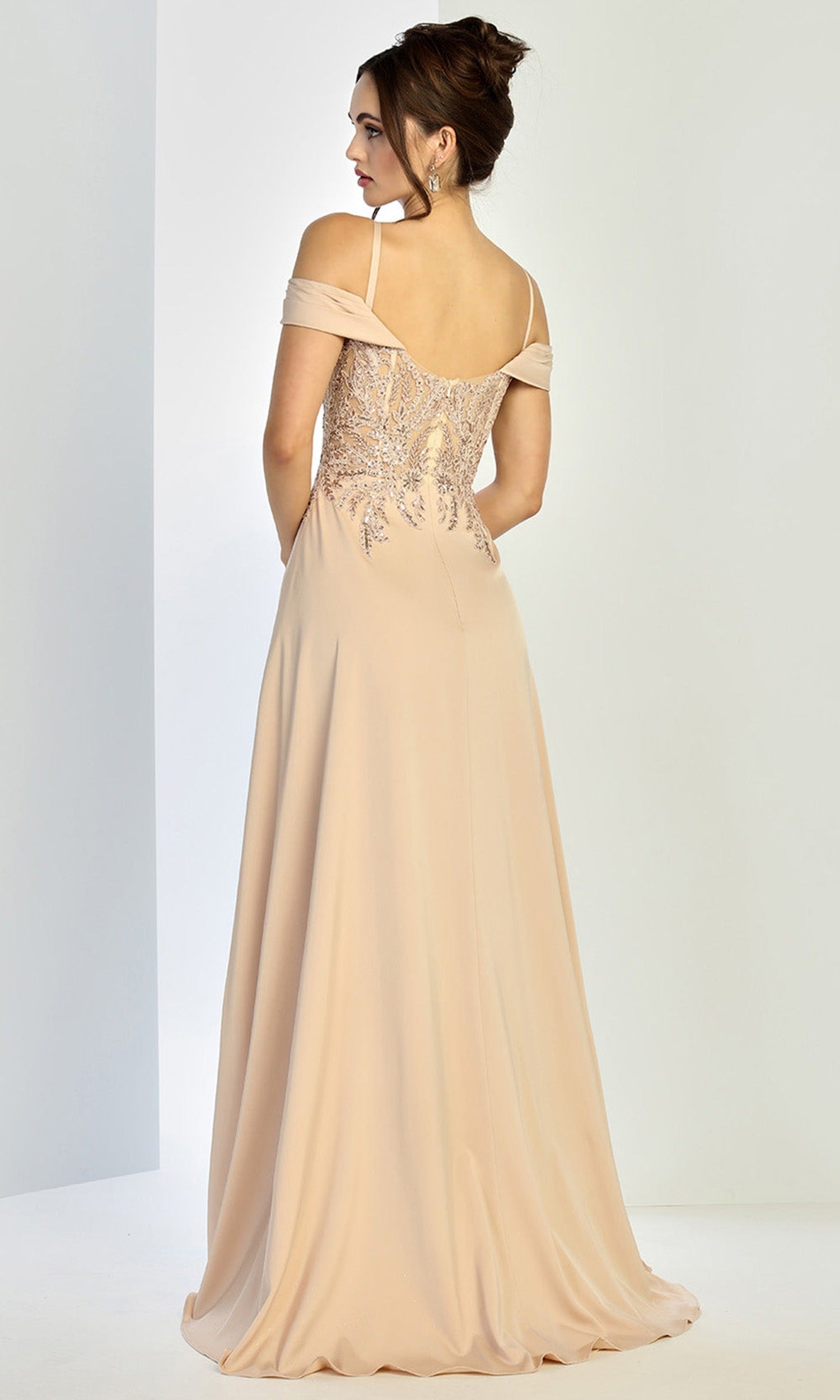 Adora Design 3251 - Cold Shoulder Beaded Lace Formal Gown