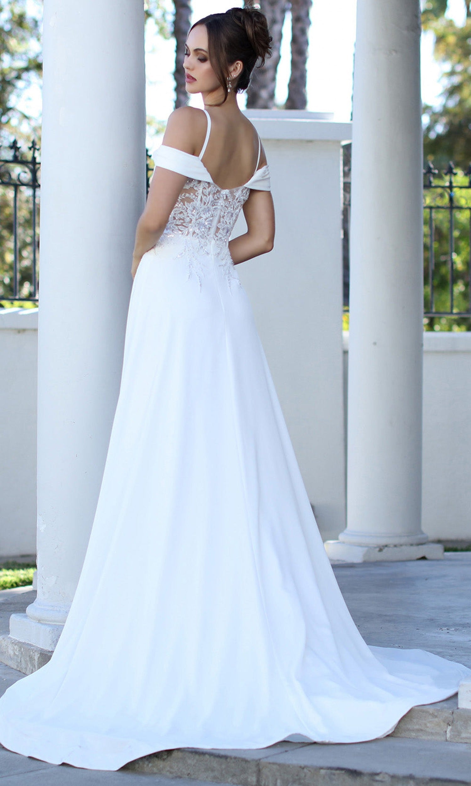 Adora Design 3251 - Cold Shoulder Beaded Lace Formal Gown