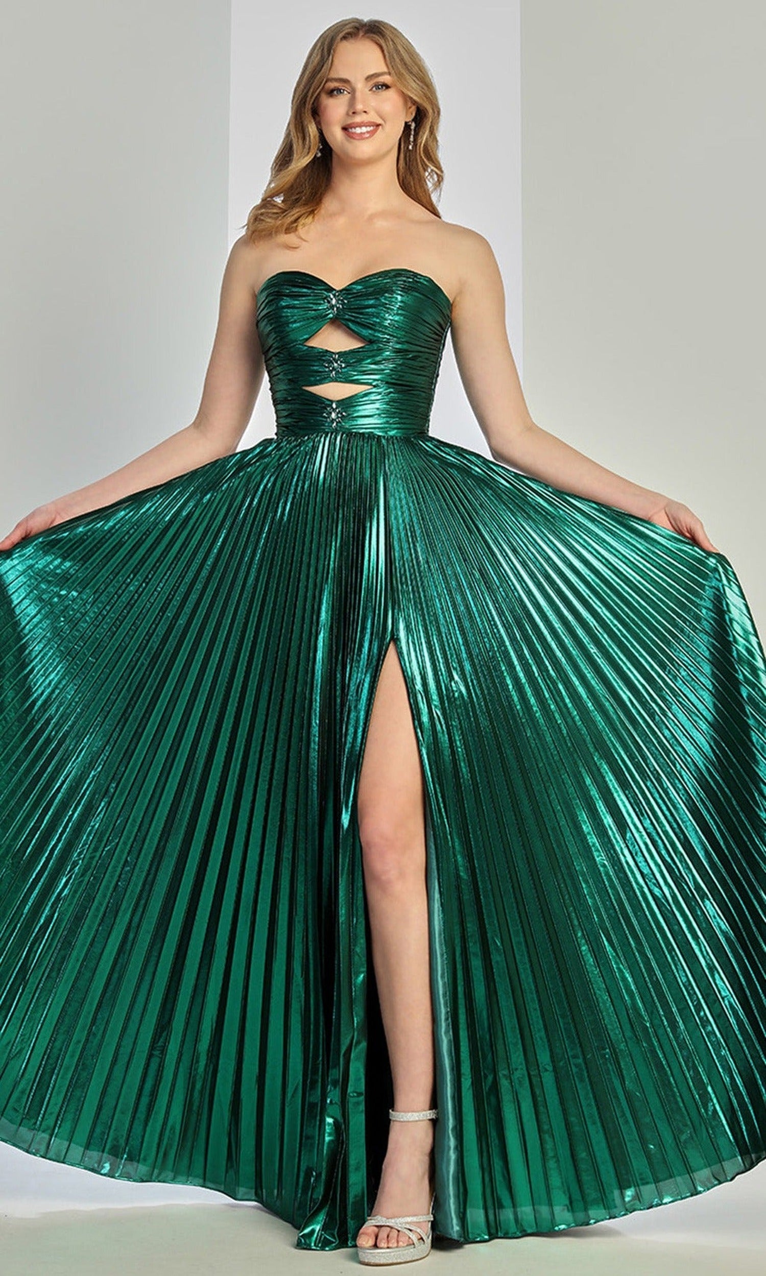 Adora Design 3261 - Pleated A-Line Evening Gown with Slit