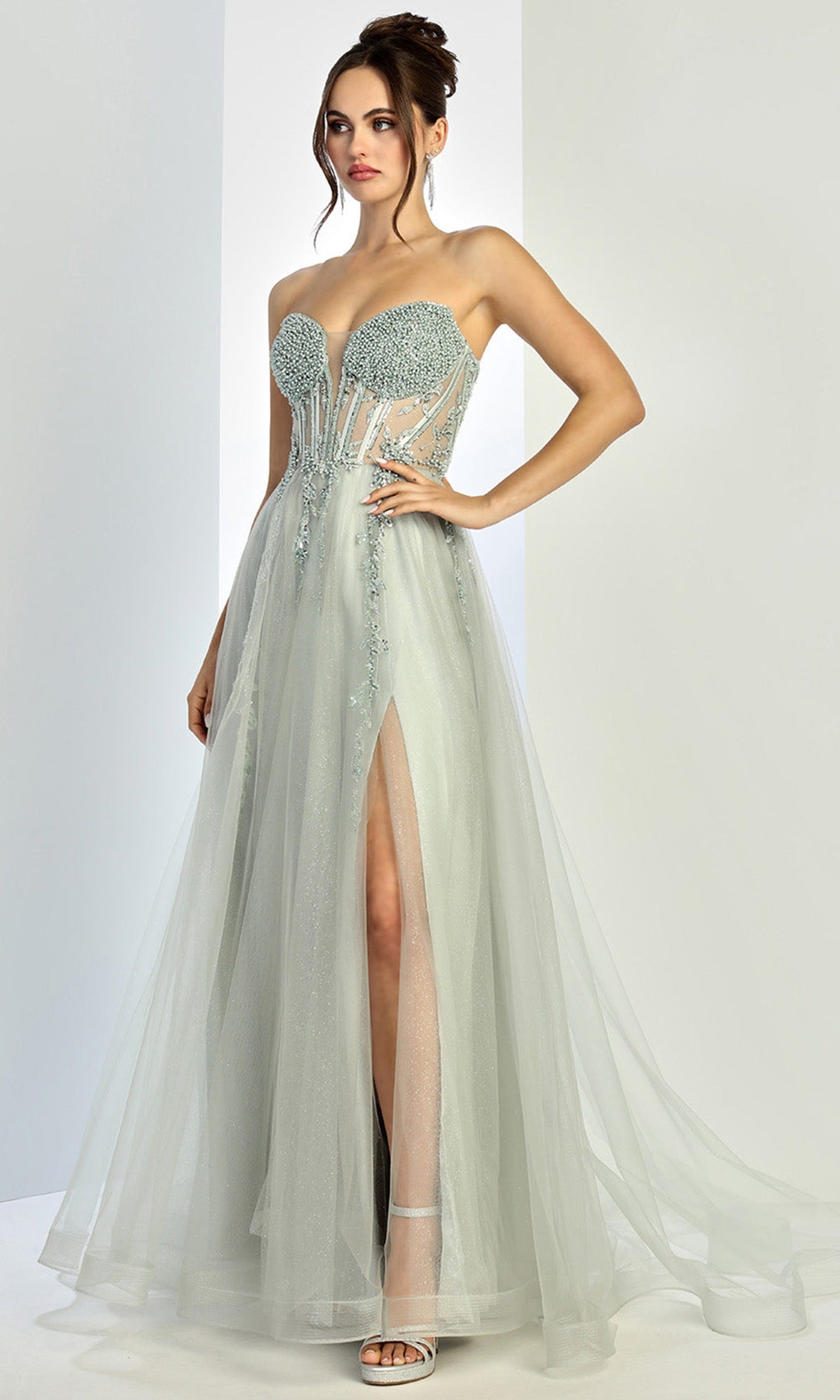 Adora Design 3262 - Layered Skirt Beaded Strapless Prom Gown