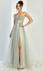 Adora Design 3262 - Layered Skirt Beaded Strapless Prom Gown