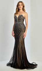 Adora Design 3276 - Geometric Pattern Plunging Neckline Prom Gown