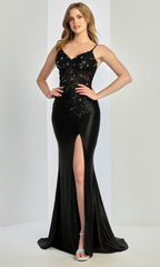 Adora Design 3288 - Embroidered Floral Open Back Sleek Gown