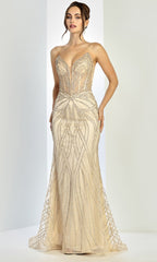 Adora Design 3299 - Strapless Geometric Beaded Long Gown