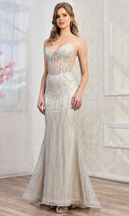 Adora Design 3300 - Spaghetti Strap Beaded Geometric Prom Gown