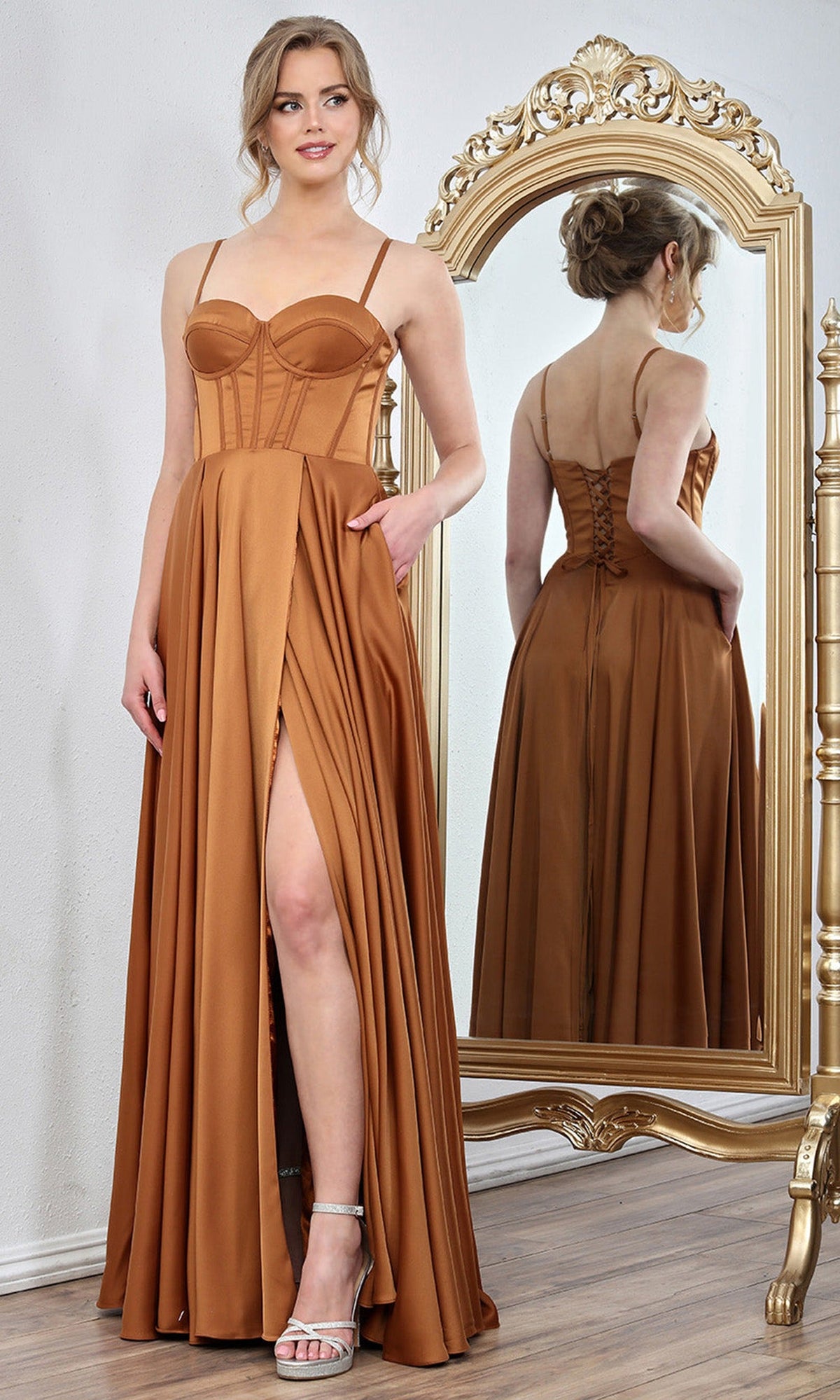 Adora Design 3301 - Pleated A-Line Sleeveless Evening Gown