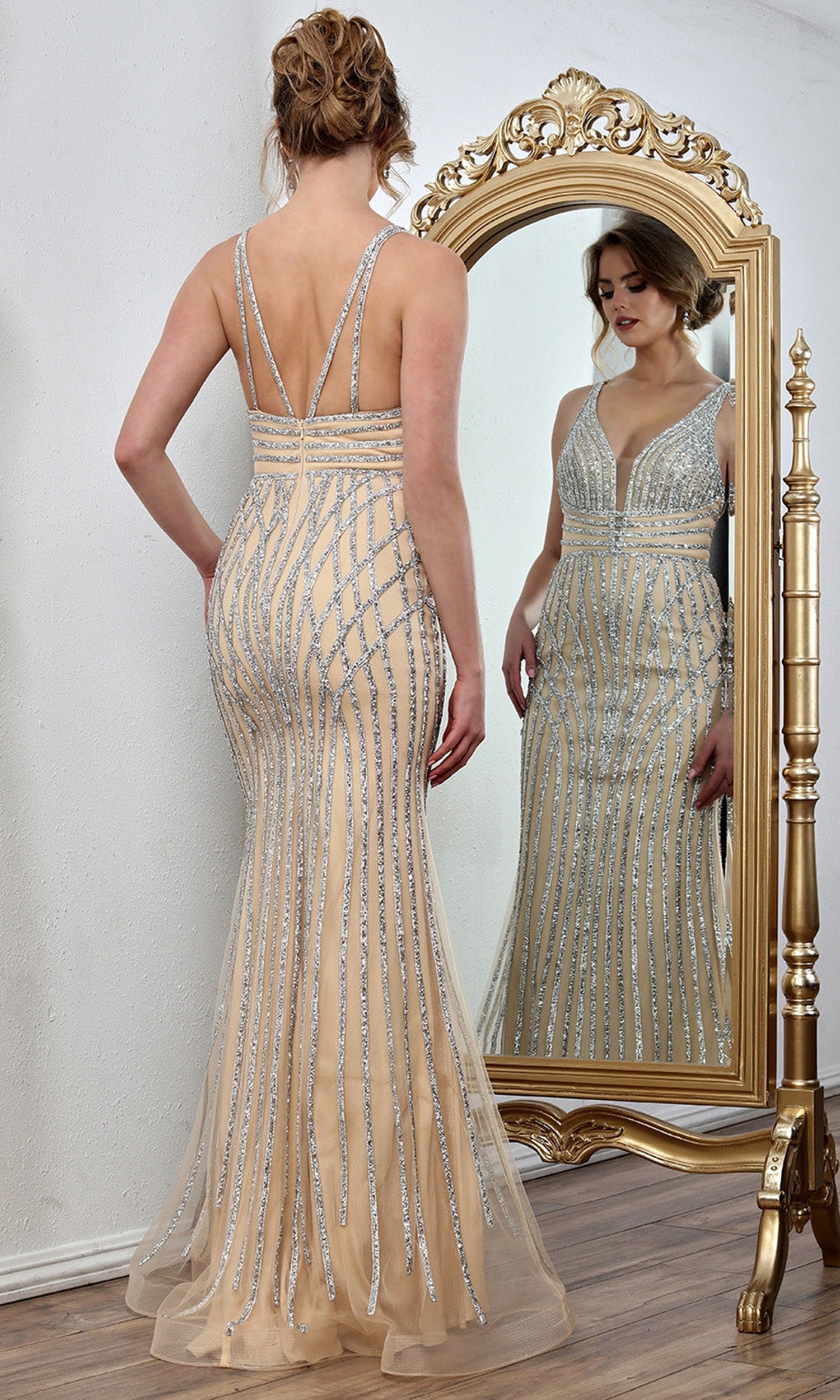 Adora Design 3305 - Linear Beaded Strappy Back Evening Gown