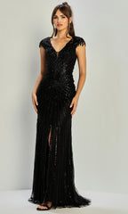 Adora Design 3313-03 - Beaded V-Neck Sheath Evening Gown