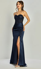 Adora Design 3336 - Floral Embroidered High Slit Sheath Gown