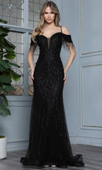 Adora Design 3342 - Fringed Sleeve Sheath Evening Gown