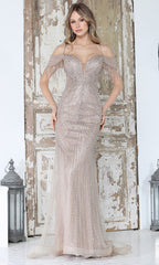 Adora Design 3342 - Fringed Sleeve Sheath Evening Gown