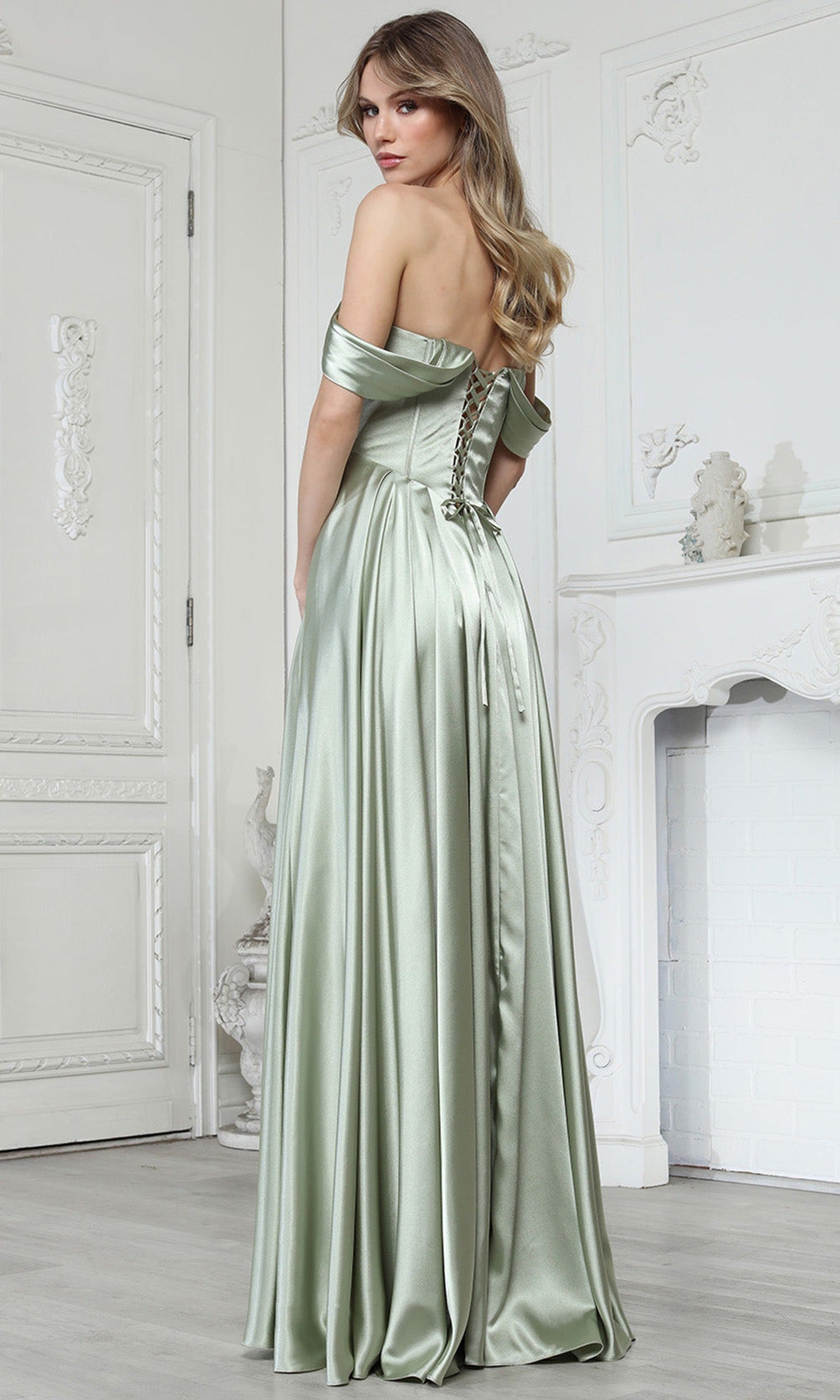 Adora Design 3343-01 - Minimalist Draped Off Shoulder Gown