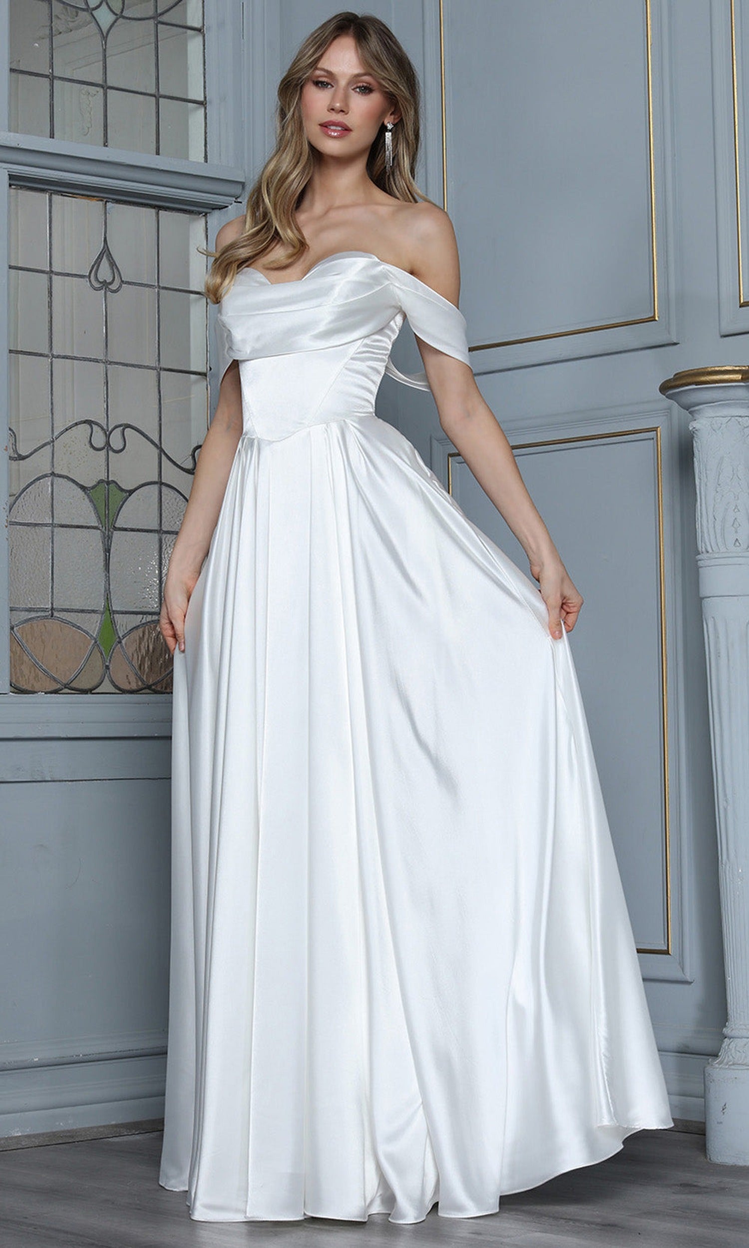 Adora Design 3343 - Off Shoulder Sleek Prom Gown with Slit